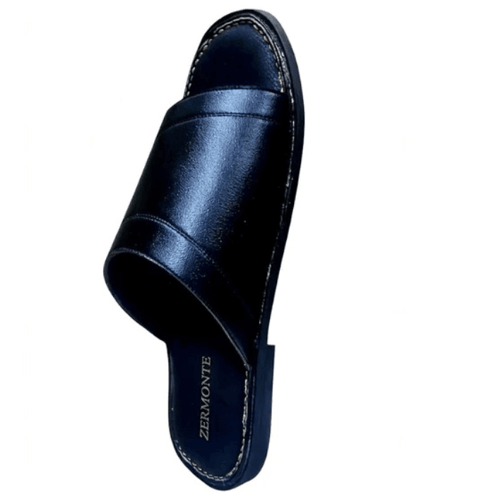 ZERMONTE black original leather slippers – premium stitching detail