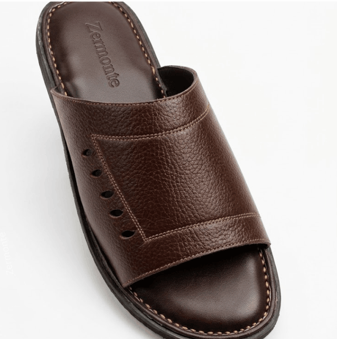 ZERMONTE original leather brown men's slippers premium design.