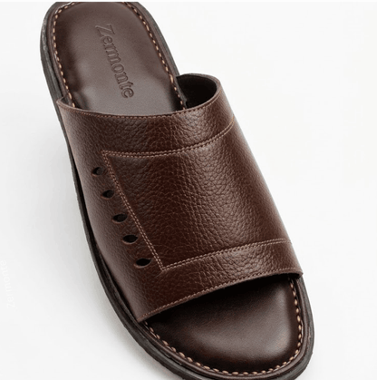 ZERMONTE original leather brown men's slippers premium design.