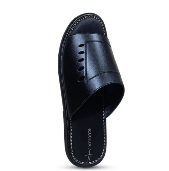 ZERMONTE black original leather men's slippers  front view