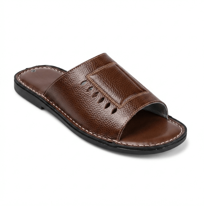 ZERMONTE brown men's leather slipper 