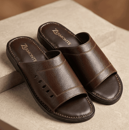 ZERMONTE original leather brown Peshawari men's slippers.