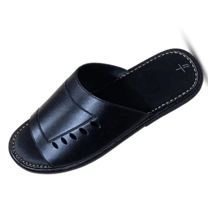 ZERMONTE original leather black slippers – comfortable footbed detail